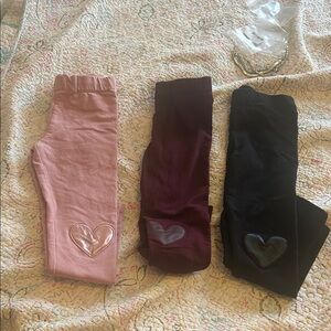 H&M girls  Heart Patch Leggings - Pink, Burgundy, Black